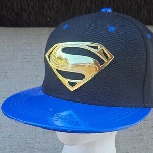 Men Hat Gold Tone Logo Superman Sport Baseball Snapback Cap Black/Blue